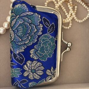 Elegant Blue Floral Clutch- Small